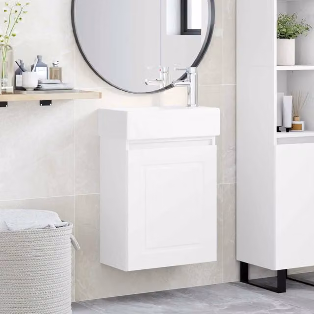 Mobile bagno sospeso moderno vidaXL Bianco con rubinetto L: 45,5 cm, P: 22,5 cm, H: 84 cm
