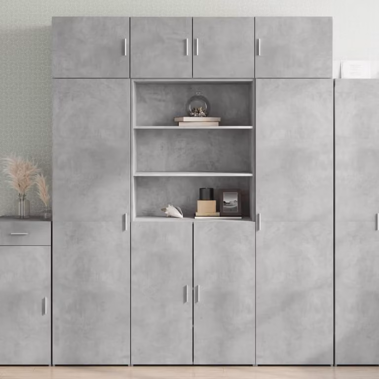 Armadietto moderno vidaXL in MDF grigio con ante a battente e ripiani interni, L: 80 cm, P: 42,5 cm, H: 225 cm