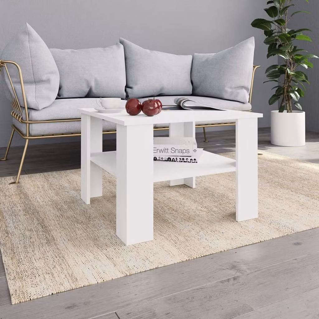 The Living Store tavolino bianco 60x60x42 cm in materiale ligneo