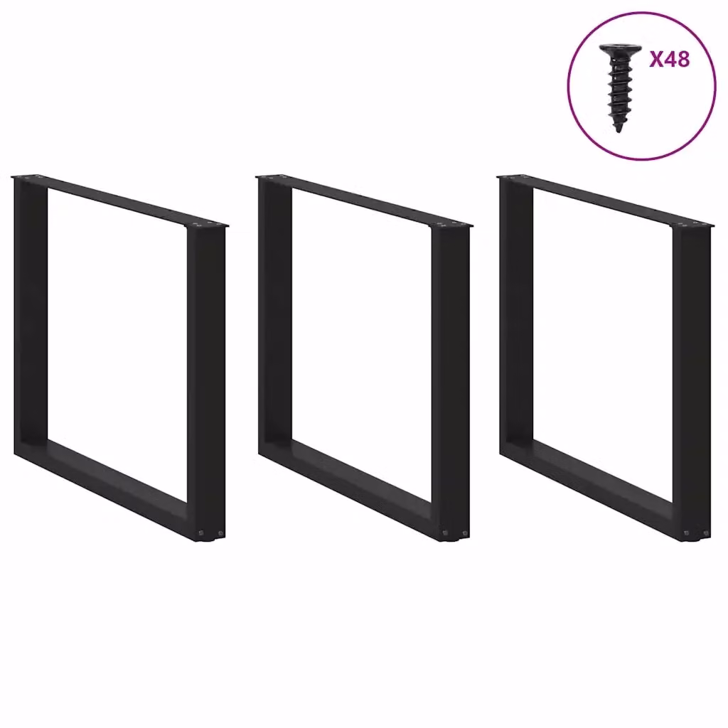 Set di 3 gambe per tavolo da pranzo a forma di U vidaXL in acciaio nero opaco, Altezza: 72-73 cm, Larghezza: 100 cm
