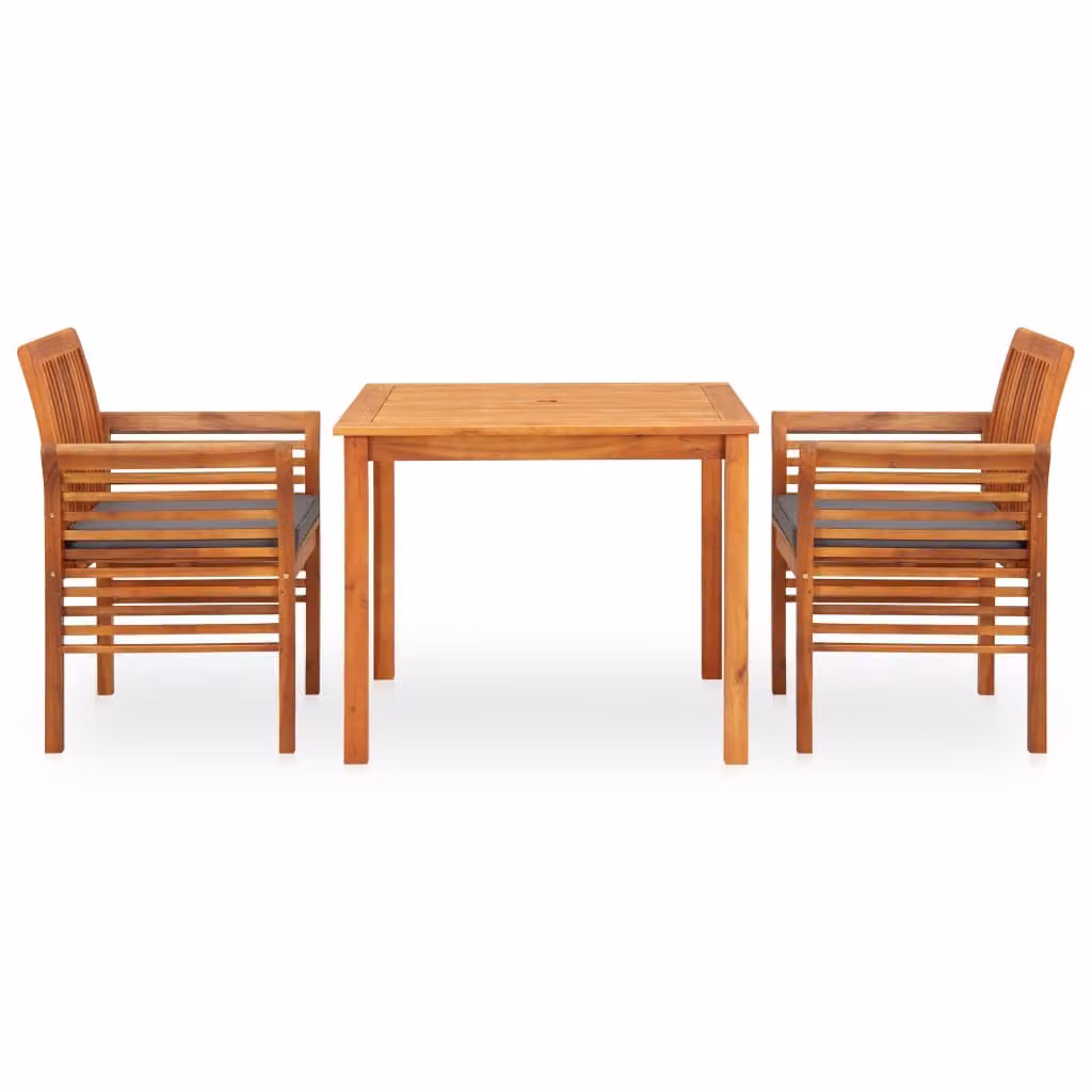 Set da Pranzo da Giardino 3 pz con Cuscini Massello di Acacia