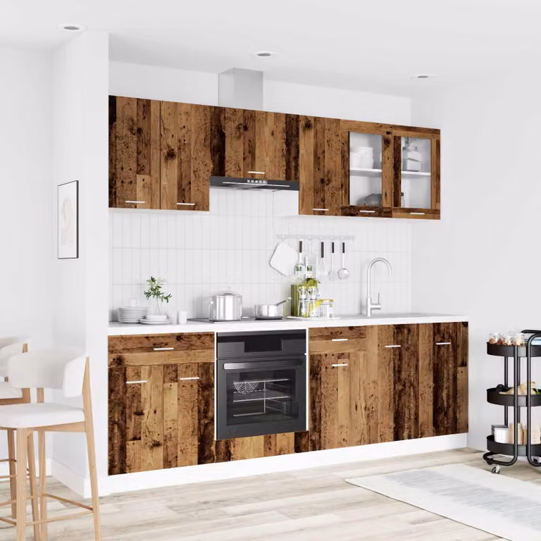 vidaXL Unità Cucina Lyon 8 Pezzi in Legno Ingegnerizzato Marrone Moderno L: 245,0 cm, P: 46,0 cm, H: 133,0 cm