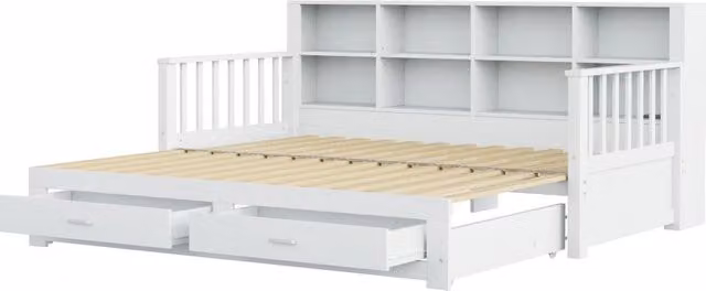 Letto matrimoniale estraibile Chicfurn in legno bianco con cassetti, ripiani e porta USB, dimensioni 90 x 190 cm