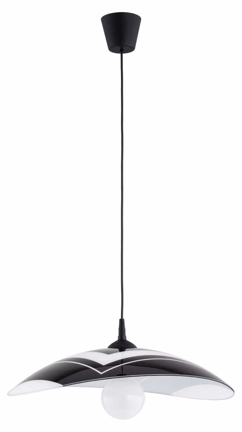 Lampada a sospensione con paralume a motivo bianco CZANI, nera, 1xE27x15W, plastica, dimensioni: 90x43x52 cm, IP20, Alfa