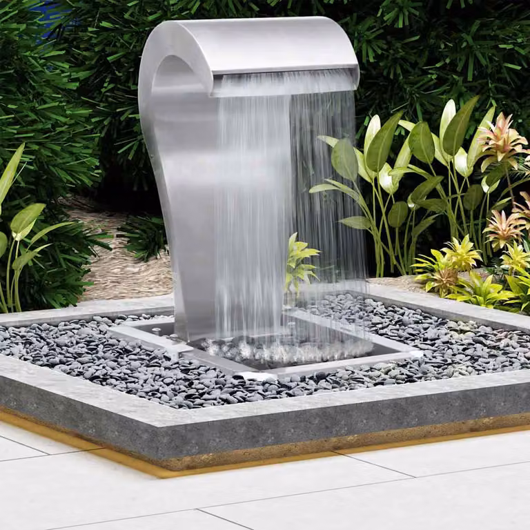 Cascata da giardino moderna vidaXL in acciaio inox e plastica, colore argento, L: 34 cm, P: 49 cm, H: 82 cm