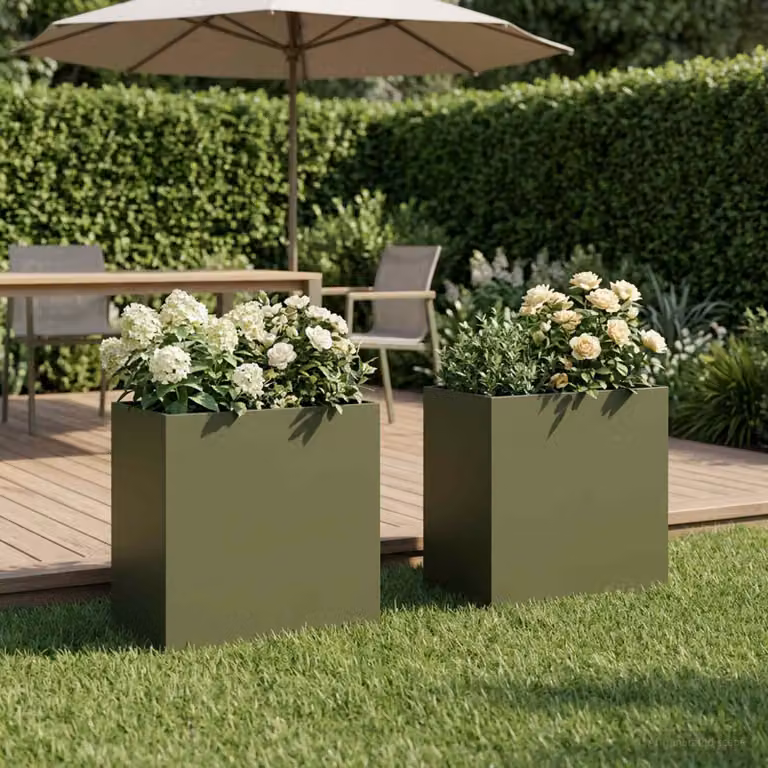 Set di 2 vasi da giardino vidaXL in metallo verde, L 50 cm x P 30 cm x H 40 cm