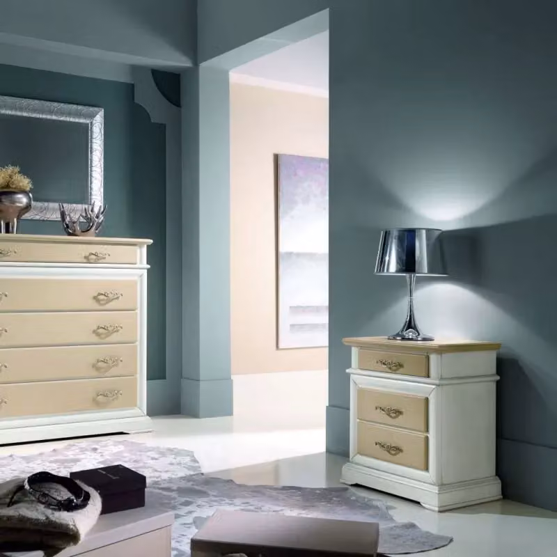Comodino con 3 cassetti bicolore bianco e beige Mobili 2G L: 57 cm, P: 38 cm, H: 66 cm – 4