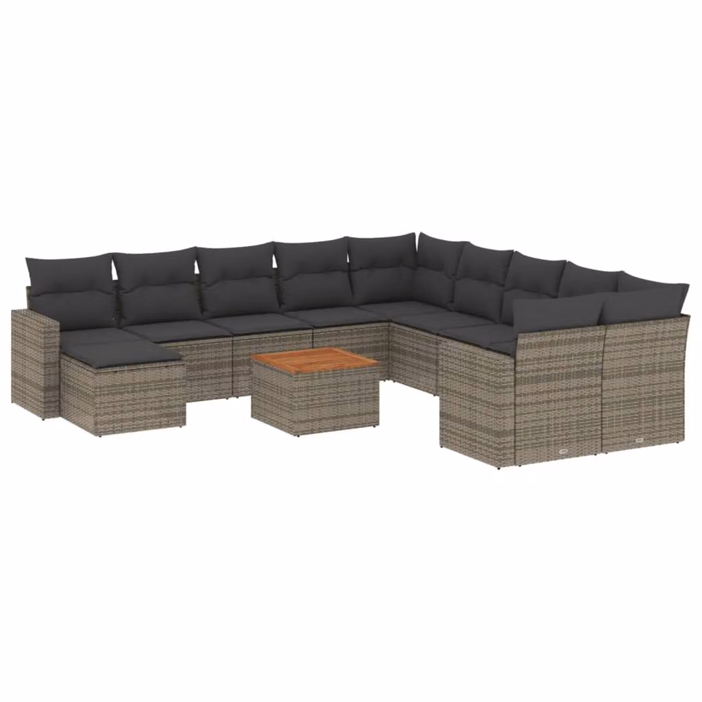 Set Divani da Giardino 12 pz con Cuscini Grigio in Polyrattan