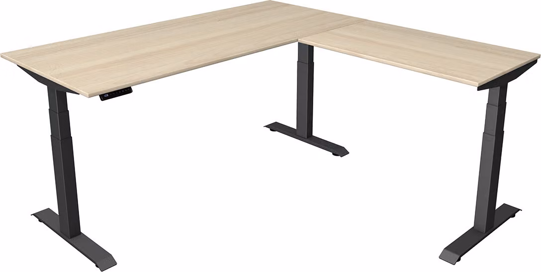 Scrivania Kerkmann Move 4 regolabile in altezza elettricamente, in acero rettangolare, con base a T grigia, 180,0 x 180,0 cm