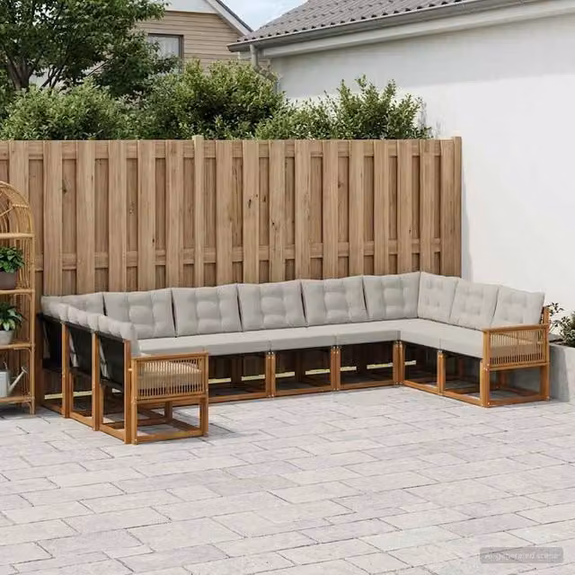 Set di divani da esterno 10 pz Naturale e Grigio Chiaro 3382243