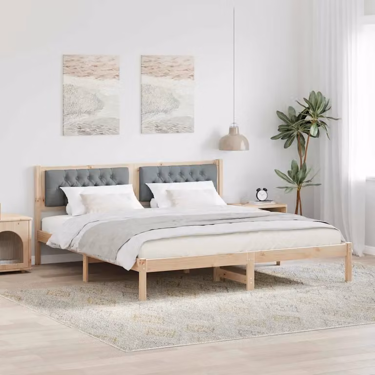 Struttura del letto vidaXL in pino massello grigio e marrone L/P/H: 200 x 160 x 85,5 cm