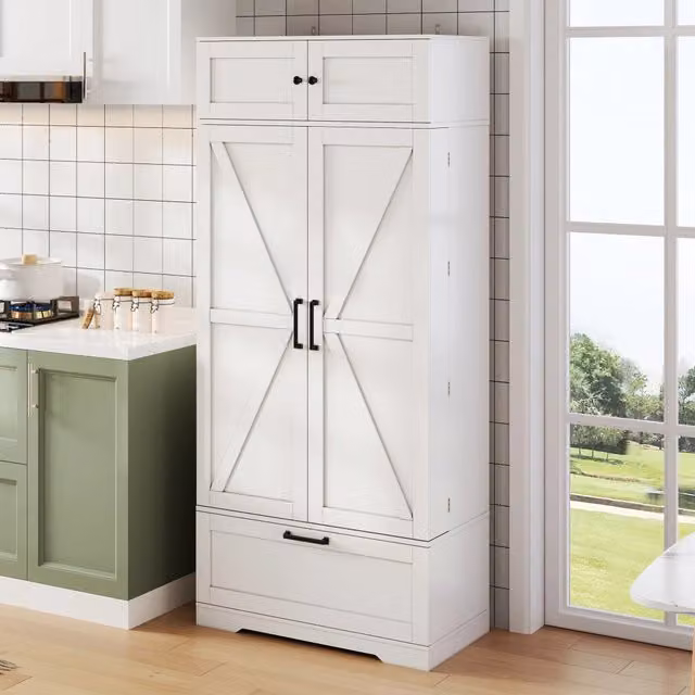 Armadio da cucina moderno REDOM bianco in MDF con ante a battente, cassetti interni, ripiani e portabottiglie, L/P/H: 80 x 40 x 180 cm