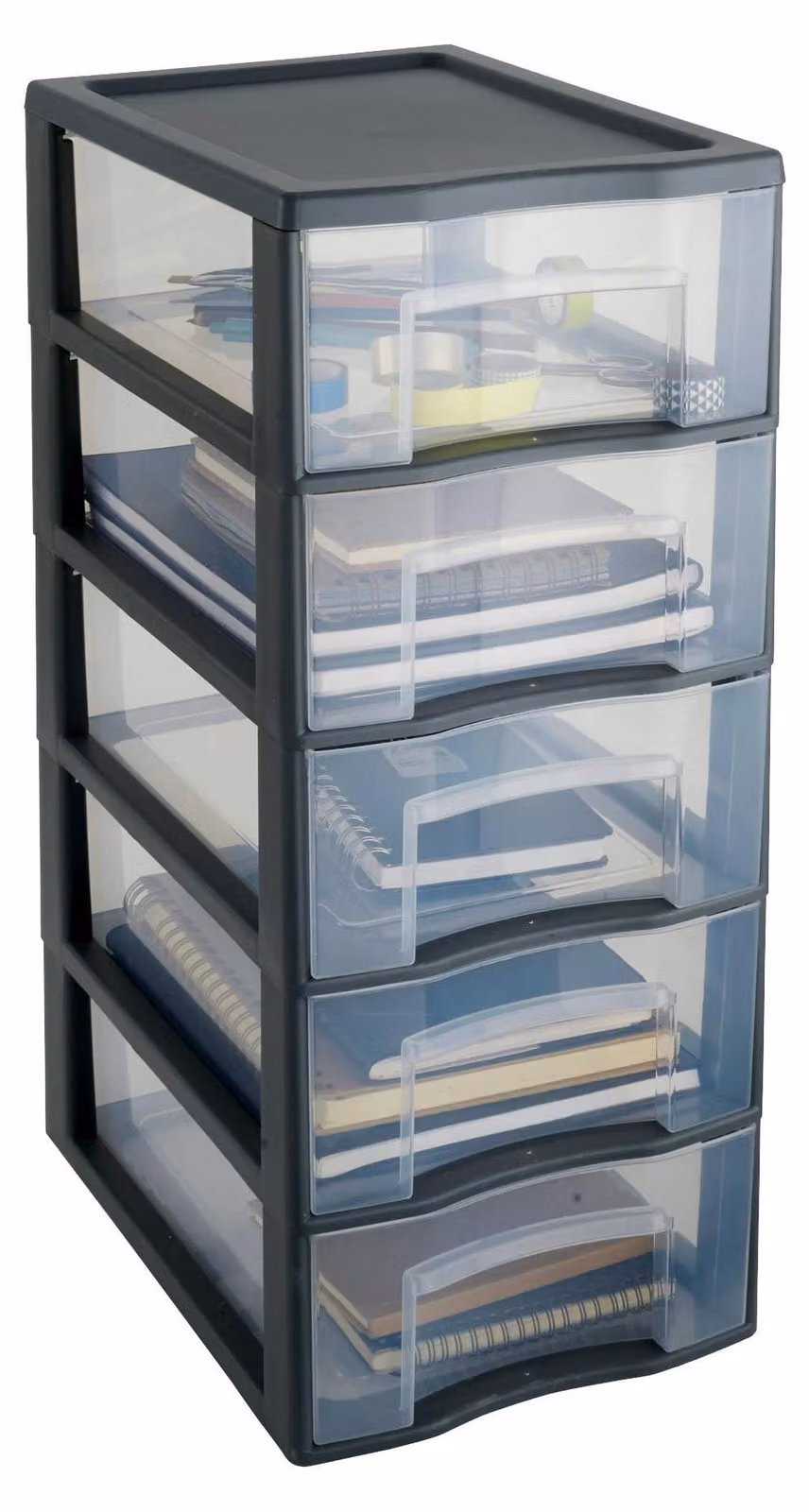 Torre portaoggetti in plastica, 5 cassetti, formato A4, altezza 61 cm