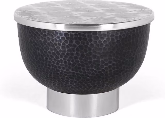 Tavolino rotondo con struttura in alluminio grigio scuro