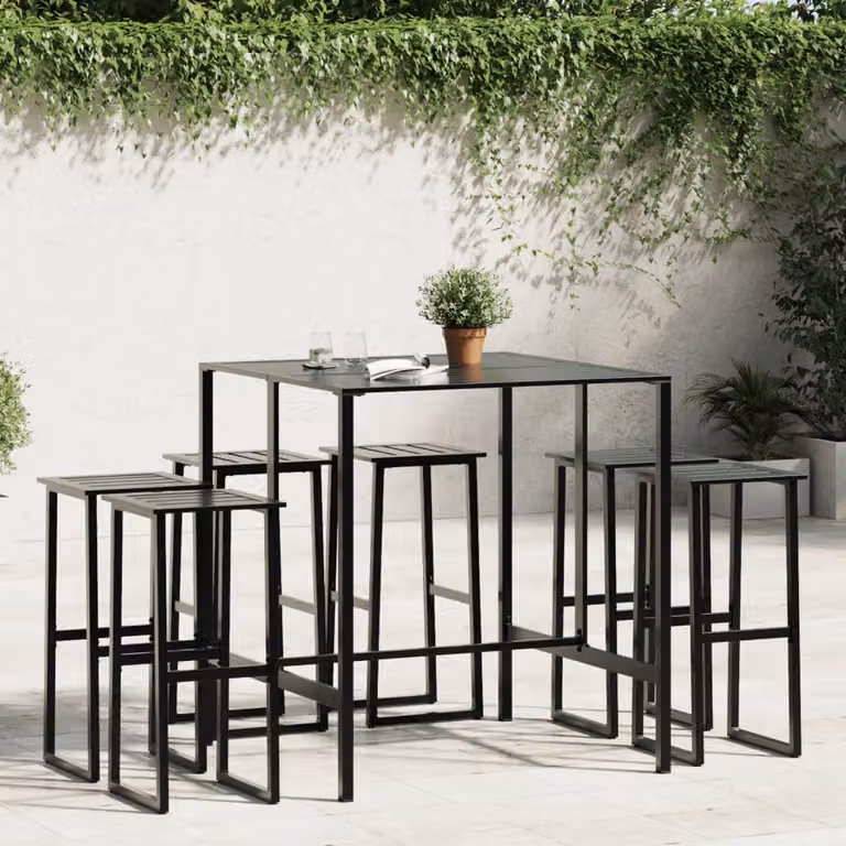vidaXL Set Bar da Giardino 7pz in Acciaio Verniciato a Polvere Nero
