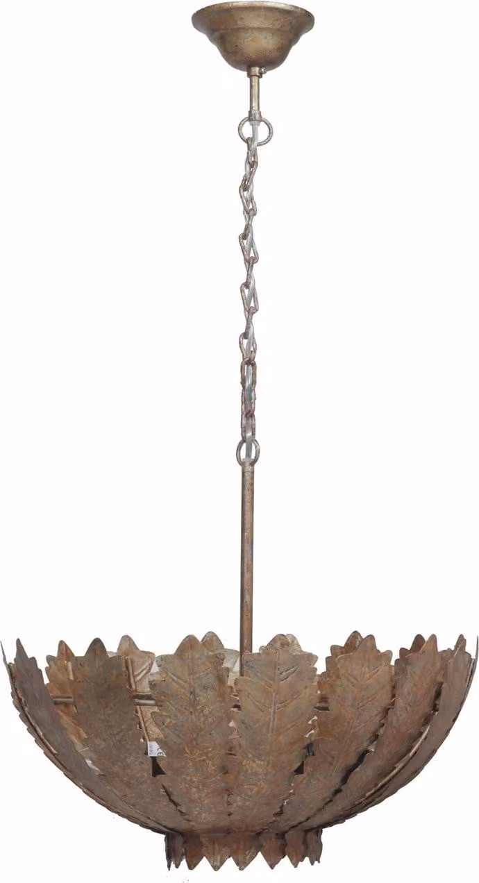 Lampada a sospensione Padiro, 77 x 77 x 31 cm, color oro, realizzata in ferro, con motivo a foglia