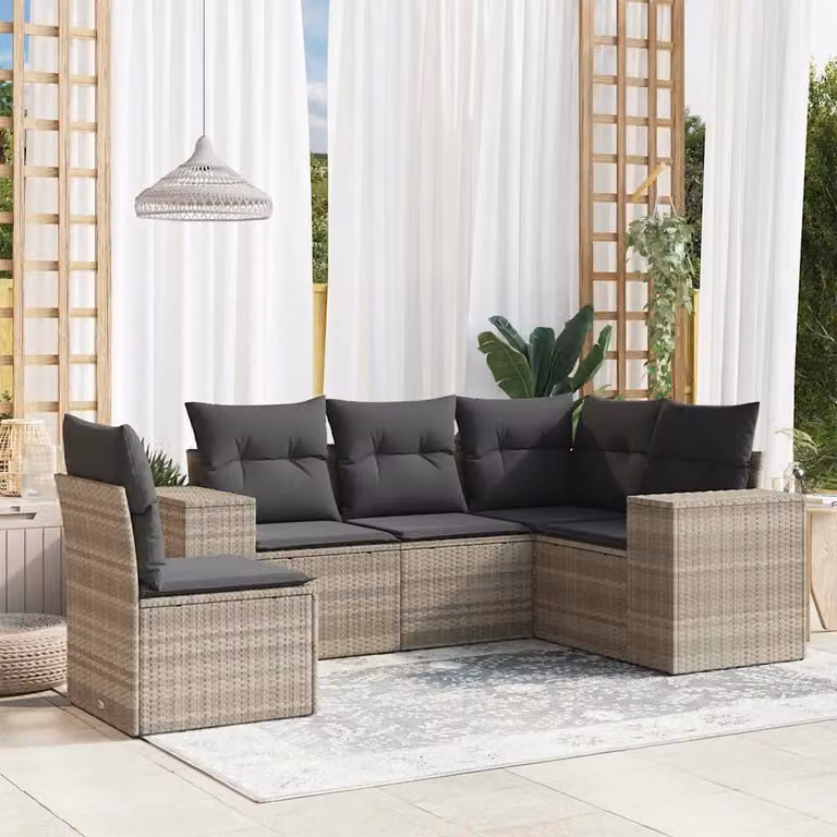 Set Divano da Giardino a L vidaXL con Cuscini Grigio con Struttura in Metallo e Polyrattan