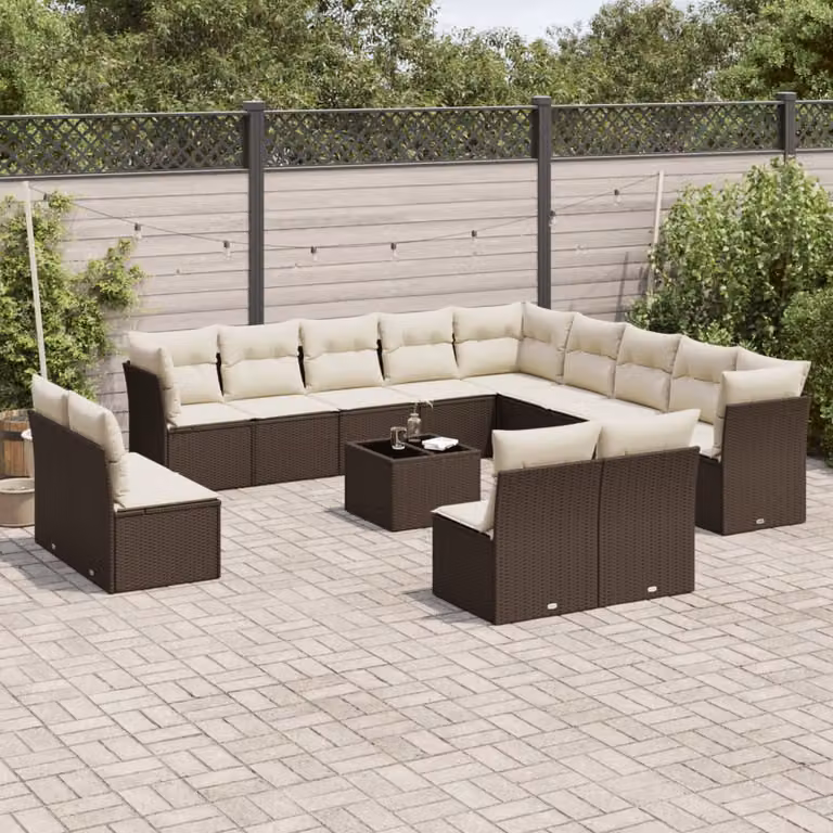 Set di Divani da Giardino vidaXL a Forma di U con Cuscini e Tavolino, Marrone e Bianco