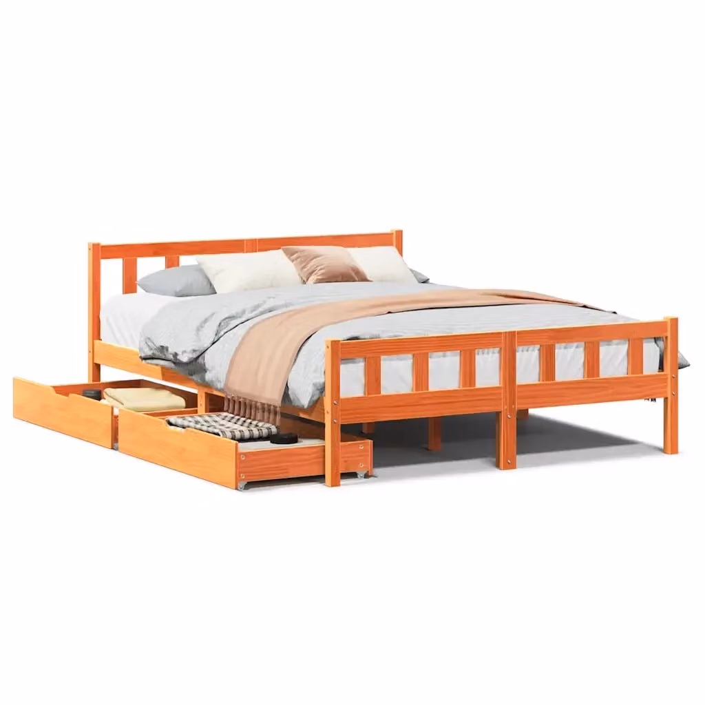 Letto senza materasso vidaXL in legno di pino marrone cera con doghe fisse L/P/H: 150 x 200 x 155,5 cm – 2