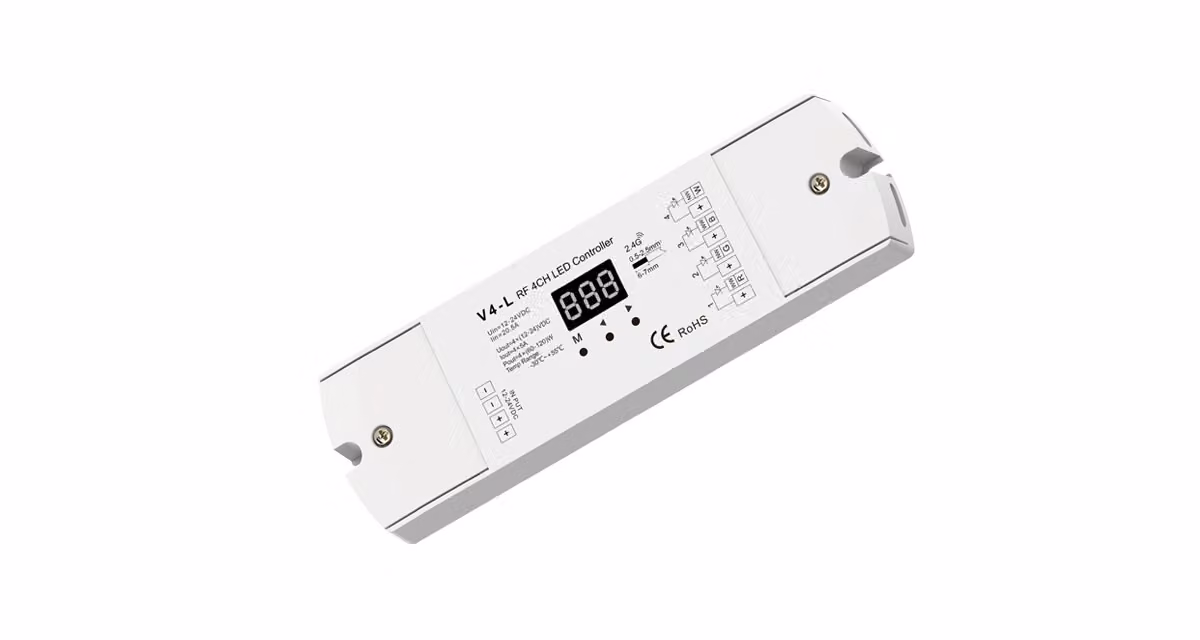 Ricevitore/dimmer LED wireless DOTLUX Tecnologia Fusion con funzione stand-alone integrata 4x5A 12-24V DC per strisce LED multicolore