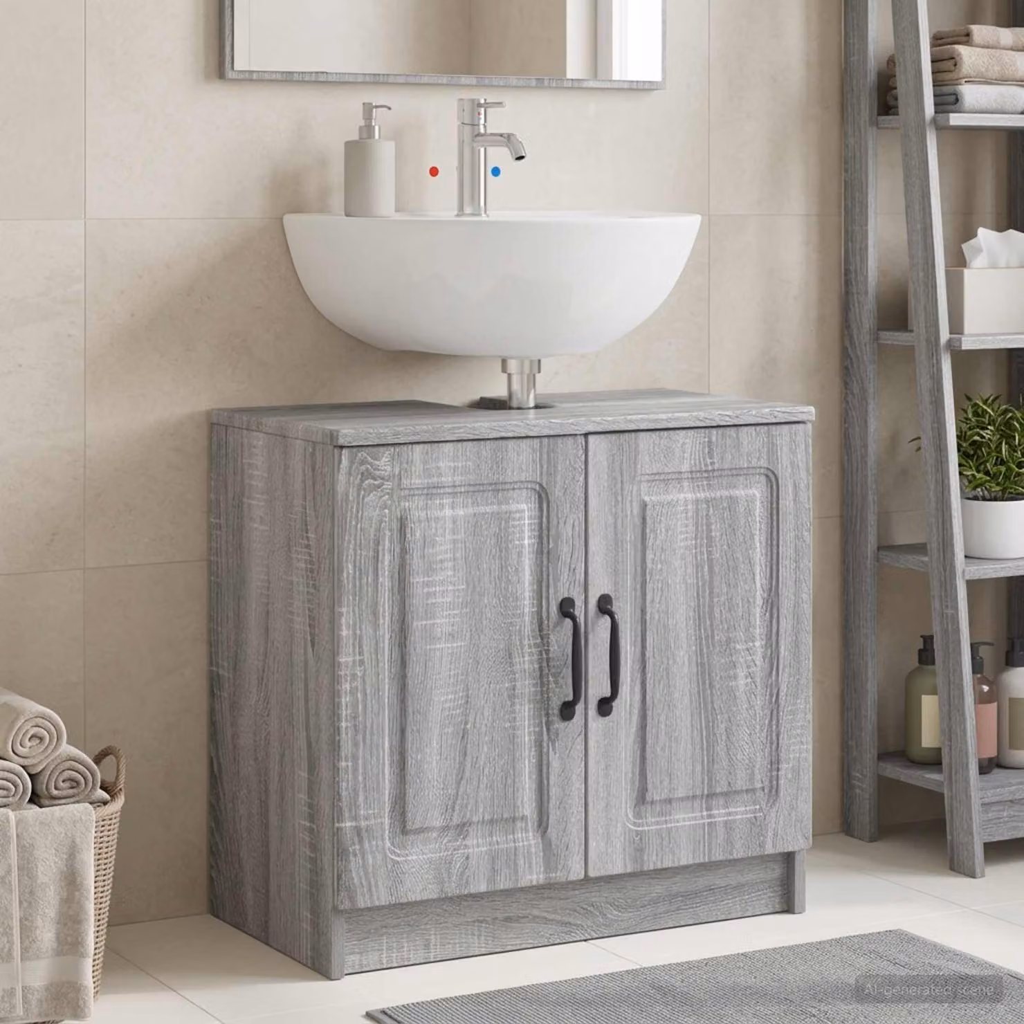 Armadio per lavabo da bagno vidaXL UTRECHT moderno grigio e nero con ante a battente