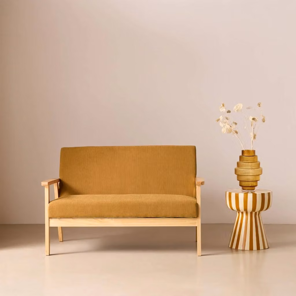 Divano a 2 posti Sweeek in velluto a coste con funzione letto e gambe in legno di gomma in stile scandinavo – 2