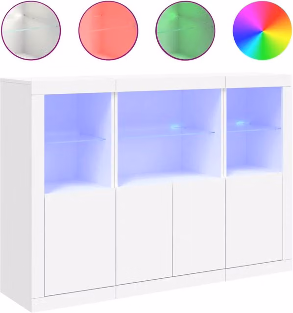 Credenze con Luci LED 3 pz | Madia | Buffet da pranzo | Armadio da pranzo Bianche in Legno Multistrato