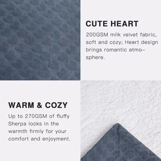 Coperta a forma di cuore PanxHome in melkvelours jacquard e sherpa fleece grigia, L 160 cm x P 200 cm