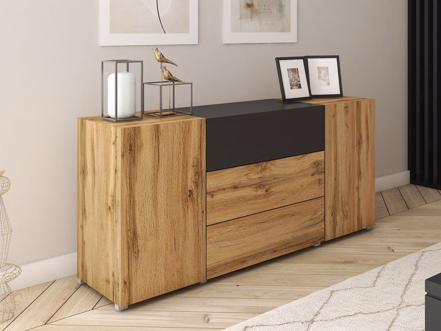 Cassettiera combinata HEXIO - rovere wotan / rovere wotan + nero