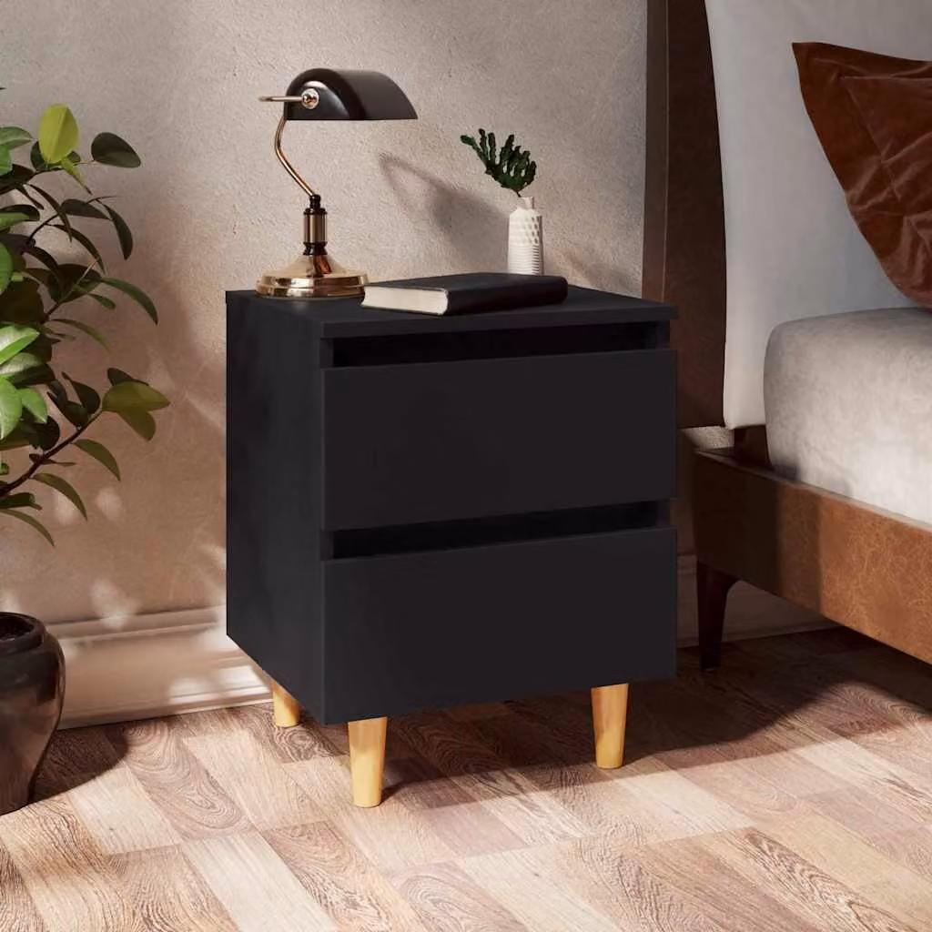 Set di 2 comodini vidaXL in stile scandinavo con gambe in pino massello, colore nero, L 40 cm x P 35 cm x H 50 cm