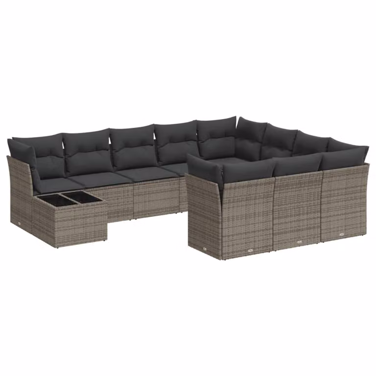 Set Divani da Giardino 11 pz con Cuscini in Polyrattan Grigio