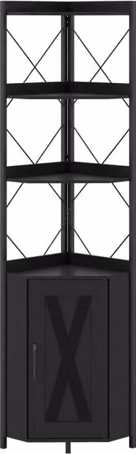 Mensola ad angolo industrial in metallo e MDF con paraspigoli anticaduta, Nero, H: 180 cm, L: 38 cm, P: 38 cm – 1
