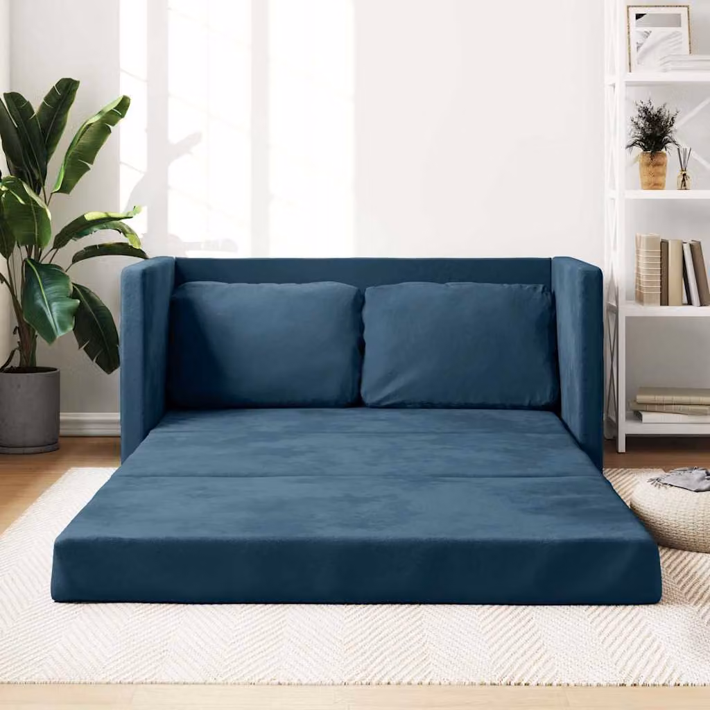 vidaXL Divano Letto 2 in 1 in Velluto Blu L: 122 cm, P: 204 cm, H: 55 cm