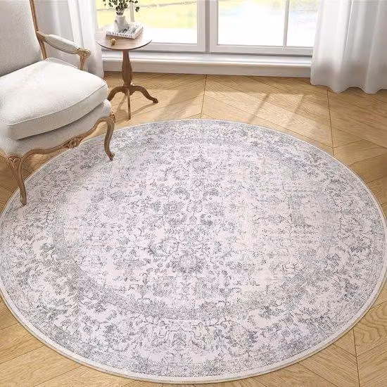 Tappeto antiscivolo rotondo, 160 cm, grigio, a pelo corto, per soggiorno