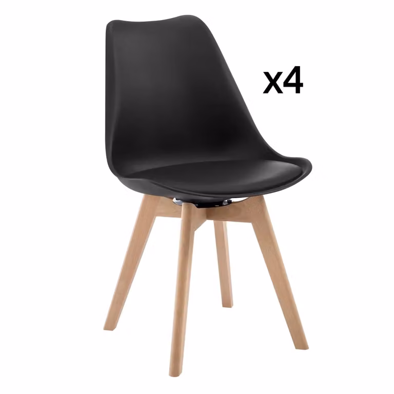 Set di 4 sedie da pranzo girevoli Chicfurn con schienale ergonomico e seduta imbottita in similpelle nera