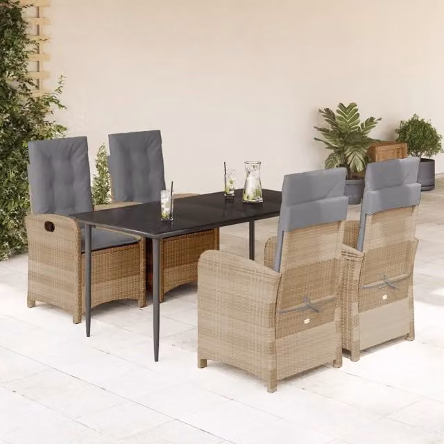 Set Pranzo da Giardino 5 pz con Cuscini Beige Misto Polyrattan