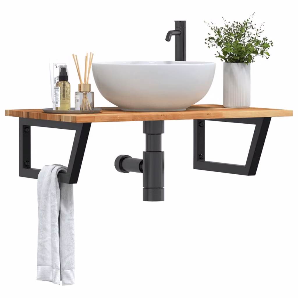 vidaXL Ripiano da Parete per Lavabo in Acciaio e Legno di Acacia Oliato, Nero e Marrone