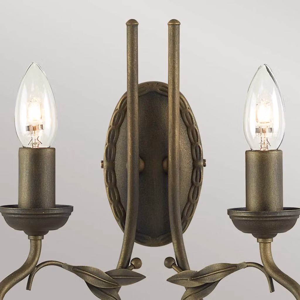 Applique doppia a candeliere Olivia di Elstead in metallo nero e oro, con 2 lampadine E14 – 2