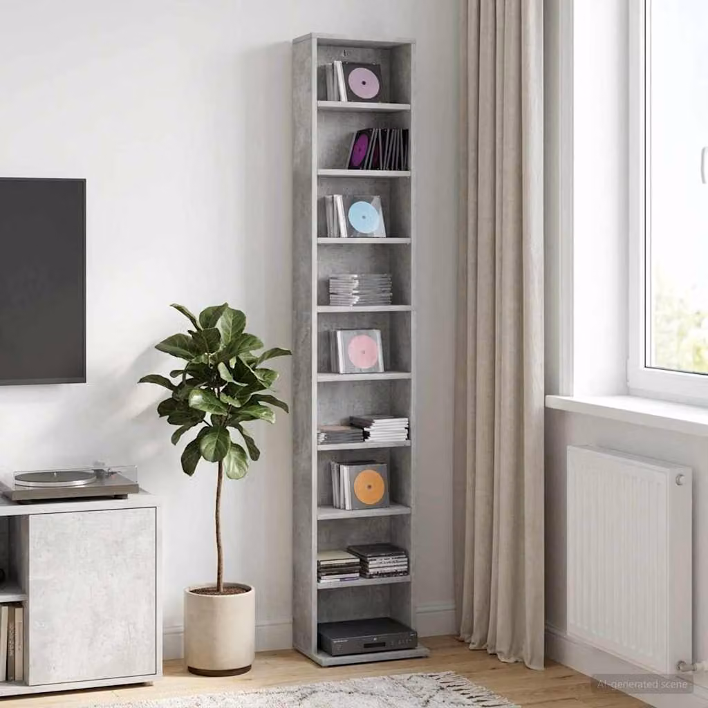 Mobile per CD vidaXL Grigio, L: 33 cm, P: 23,5 cm, H: 175 cm