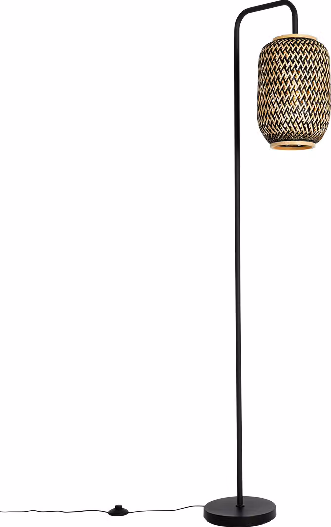Lampada da terra orientale in bambù, modello "Yvonne" nera