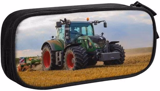 Astuccio verde a forma di trattore con ampio spazio, per bambine e bambini