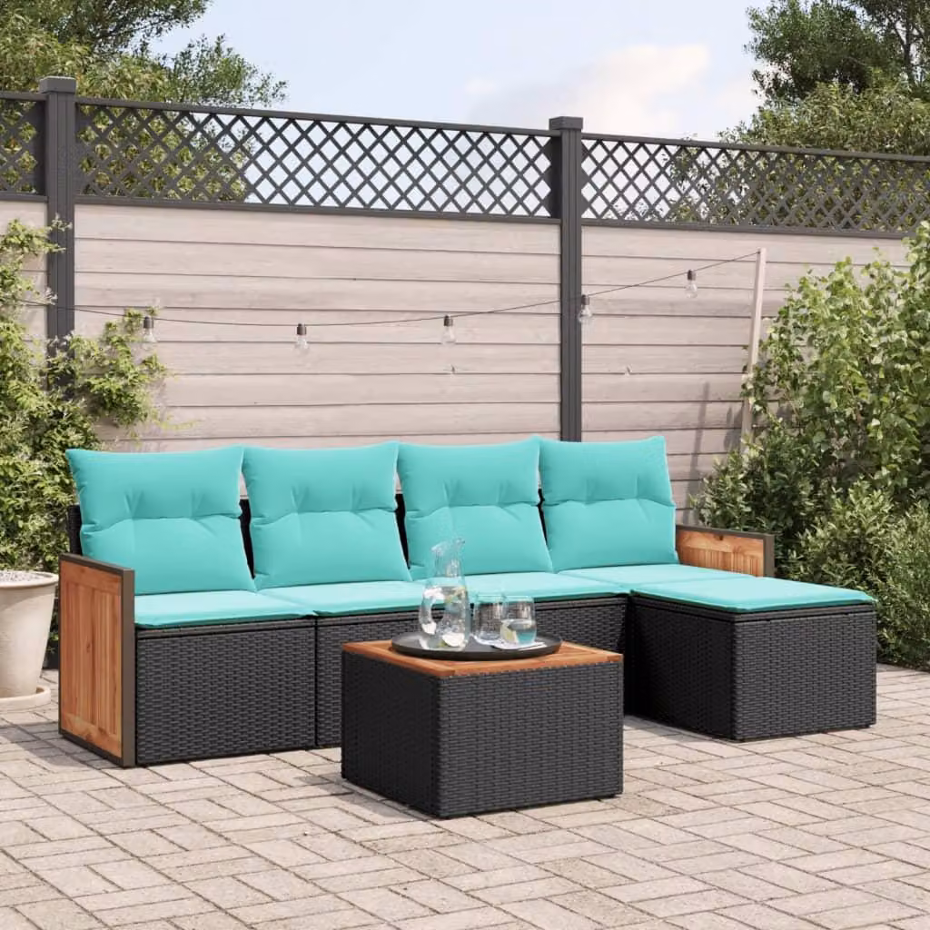Maison Exclusive - Set di 6 divani da giardino con cuscini, polyrattan nero