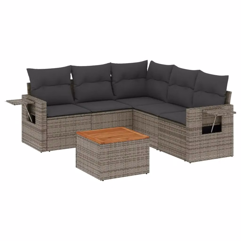 vidaXL Set Divano da Giardino a L 6 pz in Polyrattan Grigio con Cuscini e Tavolino – 2