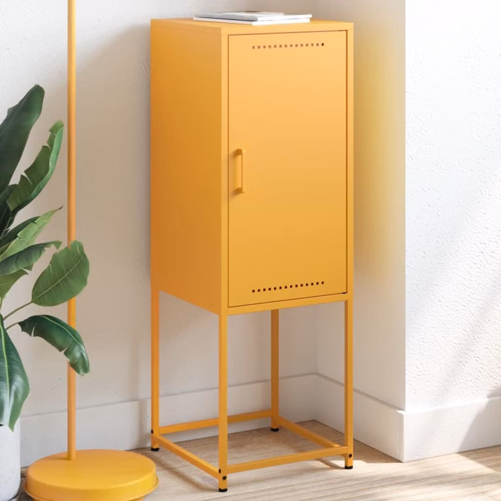 Credenza in metallo vidaXL stile industriale con ante a battente, Giallo opaco, L: 36 cm, P: 39 cm, H: 107 cm