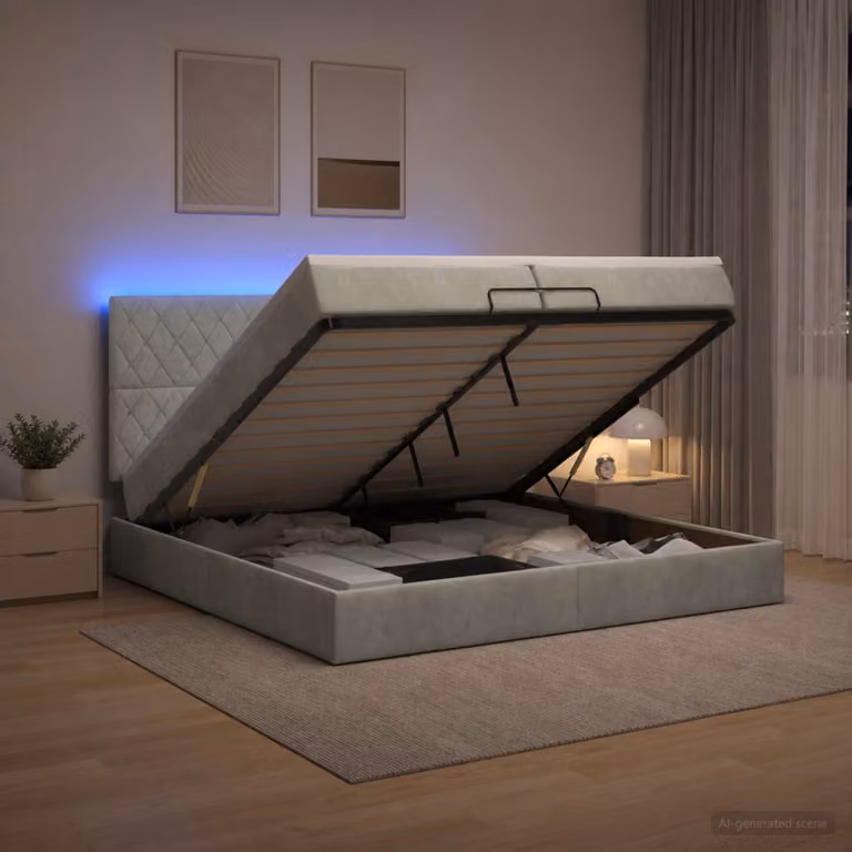 Letto Ottomano con Materasso e Illuminazione LED vidaXL, Grigio Chiaro, L/P/H: 200 x 200 x 88 cm