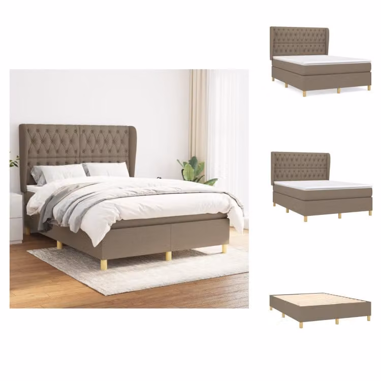 vidaXL Letto a molle con materasso in tessuto taupe 140x190 cm - Letti e strutture letto