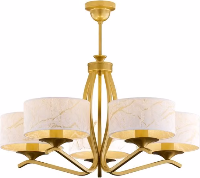 Lampadario Jupiter Kaszmir 5 luci oro con paralumi bianchi