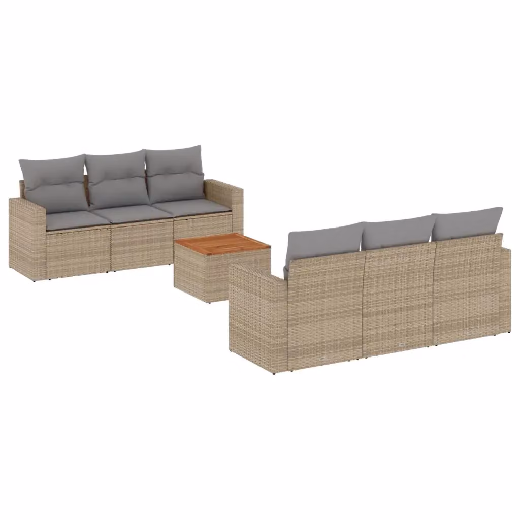 vidaXL Set Divani da Giardino 7 pz in Polyrattan con Cuscini Beige e Tavolino da Esterno – 2