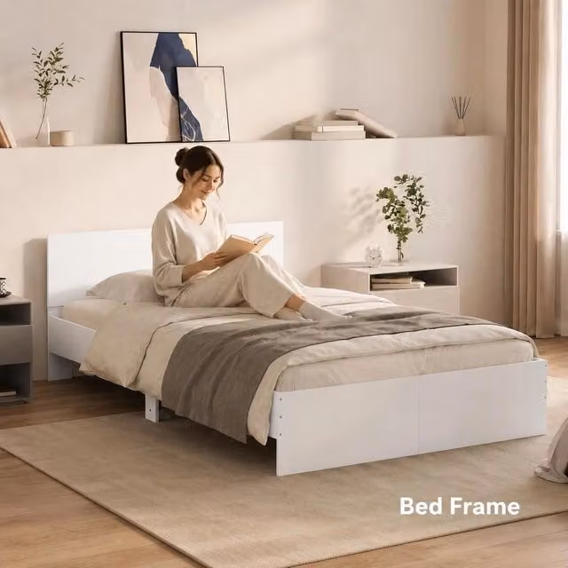 Bed Frame With Headboard, White, 120x190 Cm