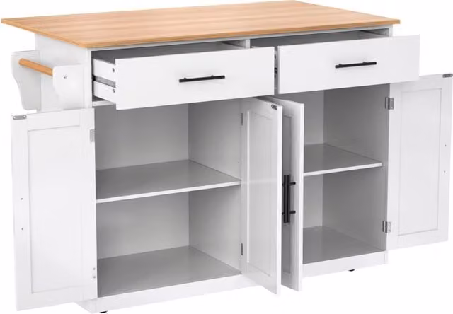 Mobile da cucina Chicfurn bianco con piano ribaltabile, 2 cassetti e 2 ante, L/P/H: 120 x 46 x 91,5 cm